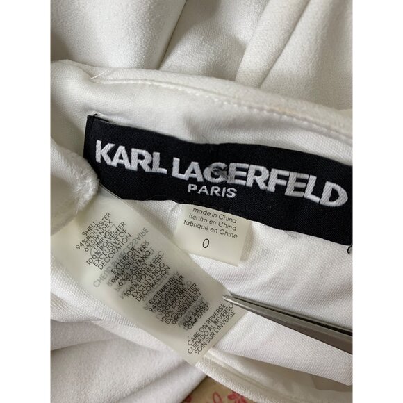 Size 0 Karl Lagerfeld Paris White Pearl Short Sleeve Sheath Dress NWOT Stretch - Picture 5 of 8